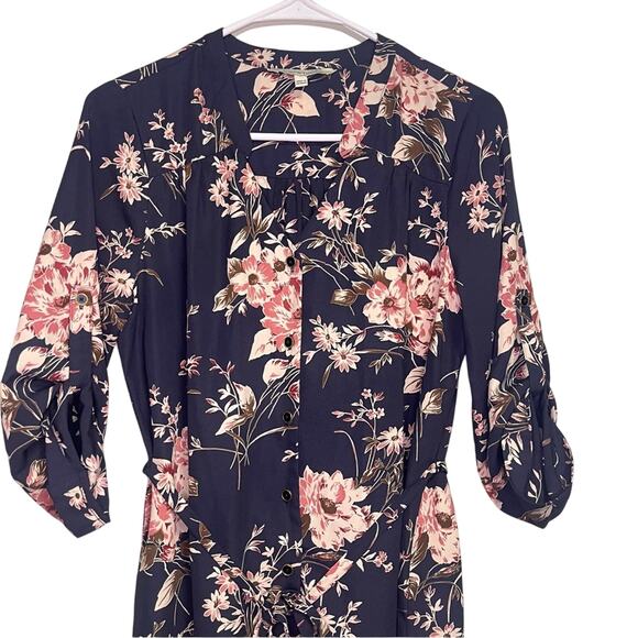 Stitch Fix 41Hawthorn Dark Navy Pink Floral Button Down Knee Length Dress Small - Picture 6 of 11